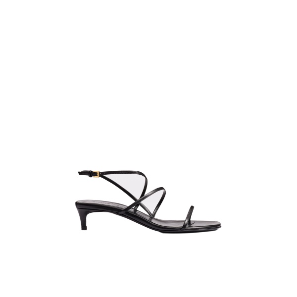 Khaite Loop Kitten Heel Sandal in Black Leather