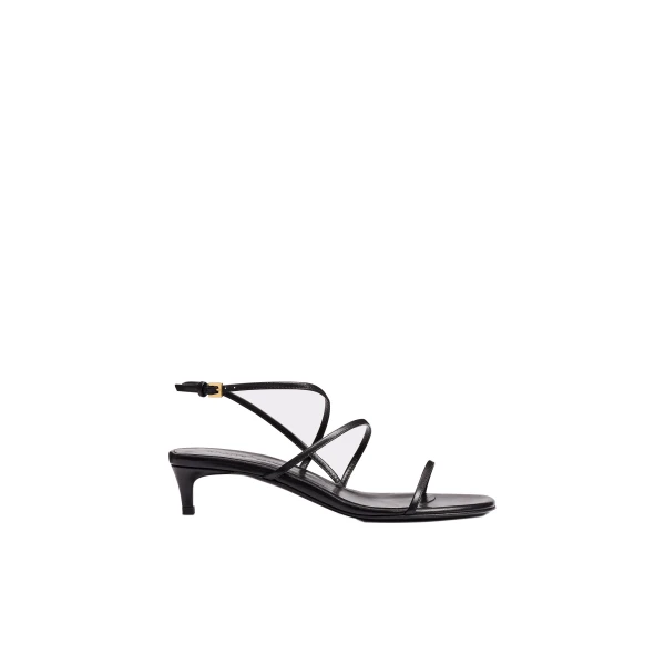 Loop Kitten Heel Sandal in Black Leather