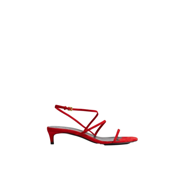 Khaite Loop Kitten Heel Sandal in Lipstick Suede