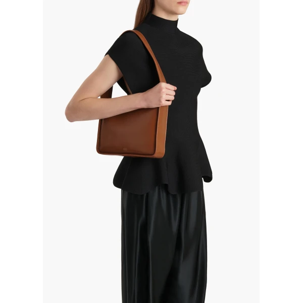 Lori Squared Bag in Dark Honey Crackle Patent Leather - Image 5