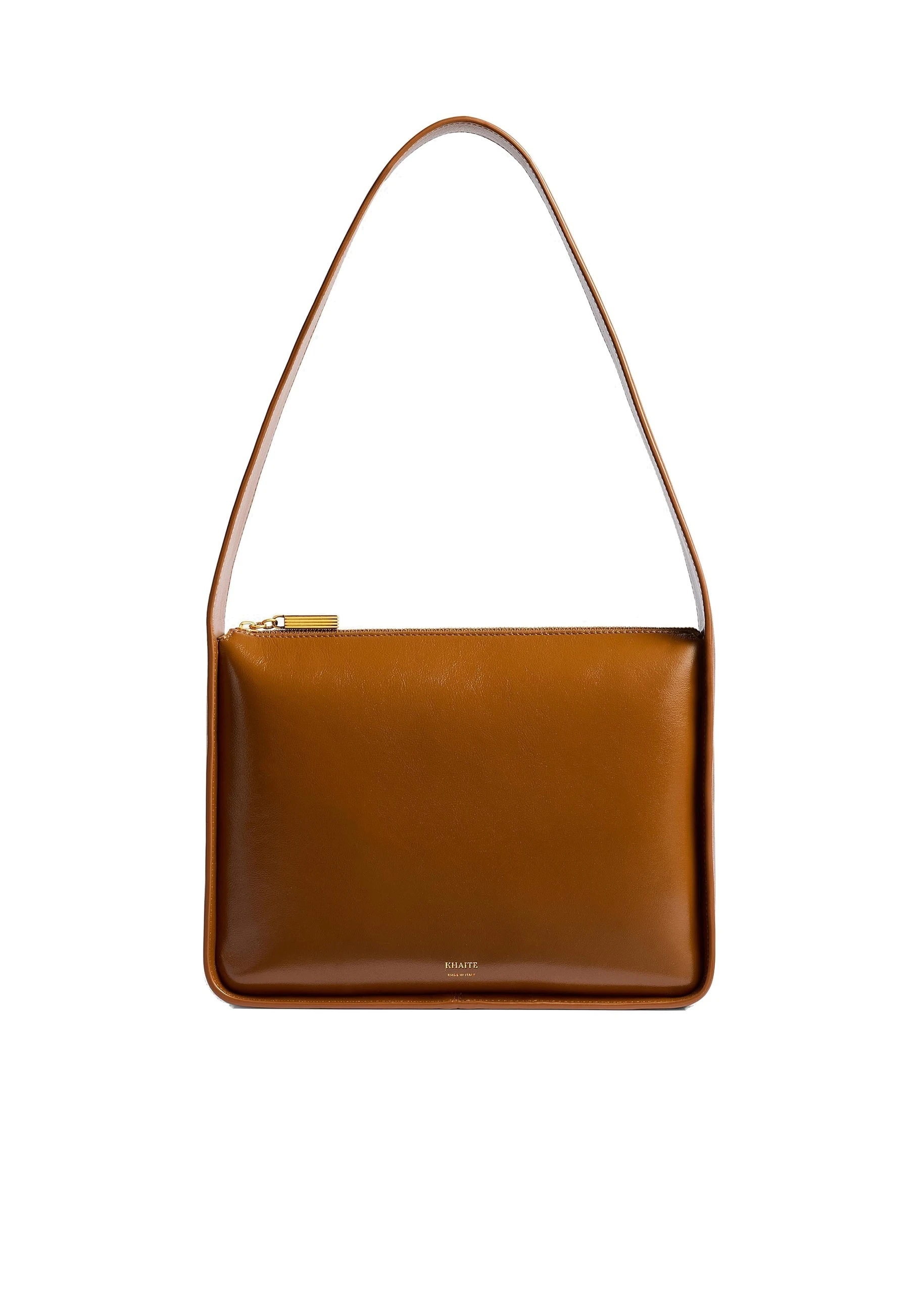 Khaite Lori Squared Bag in Dark Honey Crackle Patent Leather | Buy Bags at Luxury Shoes Khaite Lori Squared Bag in Dark Honey Crackle Patent Leather