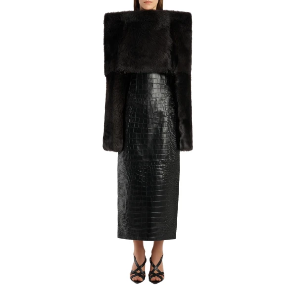 Loxley Skirt in Black Croc-Embossed Leather - Image 2