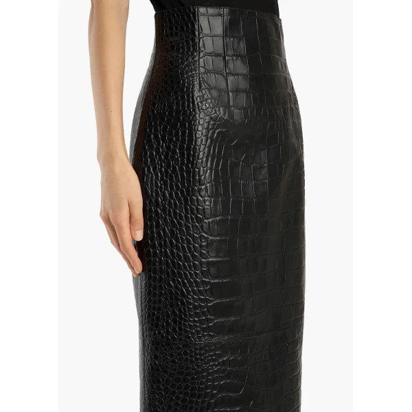 Loxley Skirt in Black Croc-Embossed Leather - Image 5