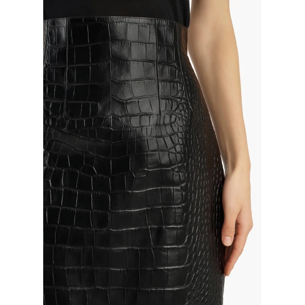 Loxley Skirt in Black Croc-Embossed Leather - Image 6