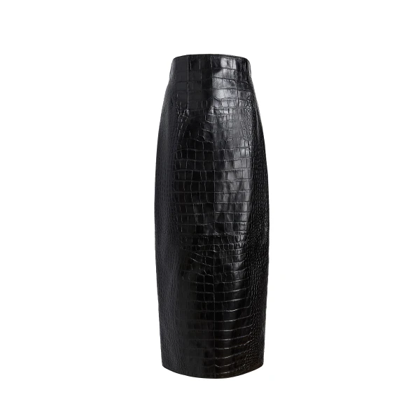 Khaite Loxley Skirt in Black Croc-Embossed Leather | Skirts | Luxury Shoes 
