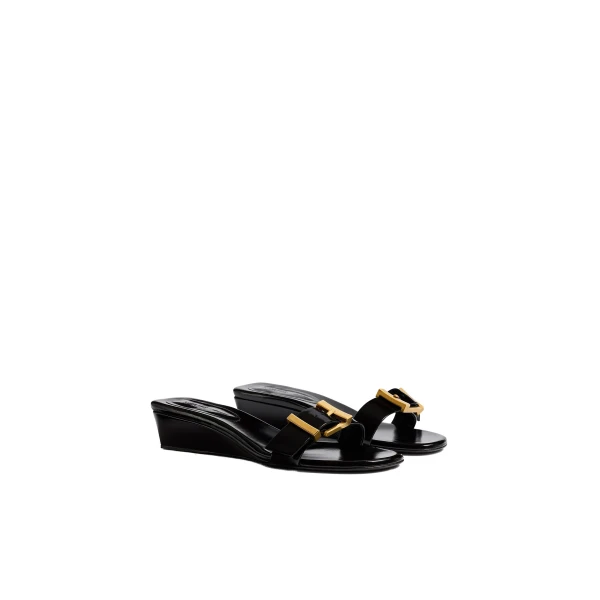 Manhattan Sandal in Black Glazed Leather - Image 2