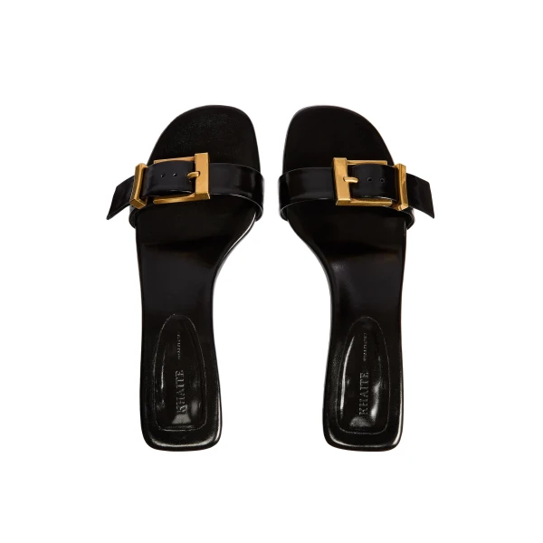 Manhattan Sandal in Black Glazed Leather - Image 3