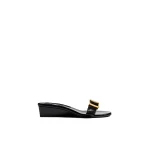 Khaite Manhattan Sandal in Black Glazed Leather