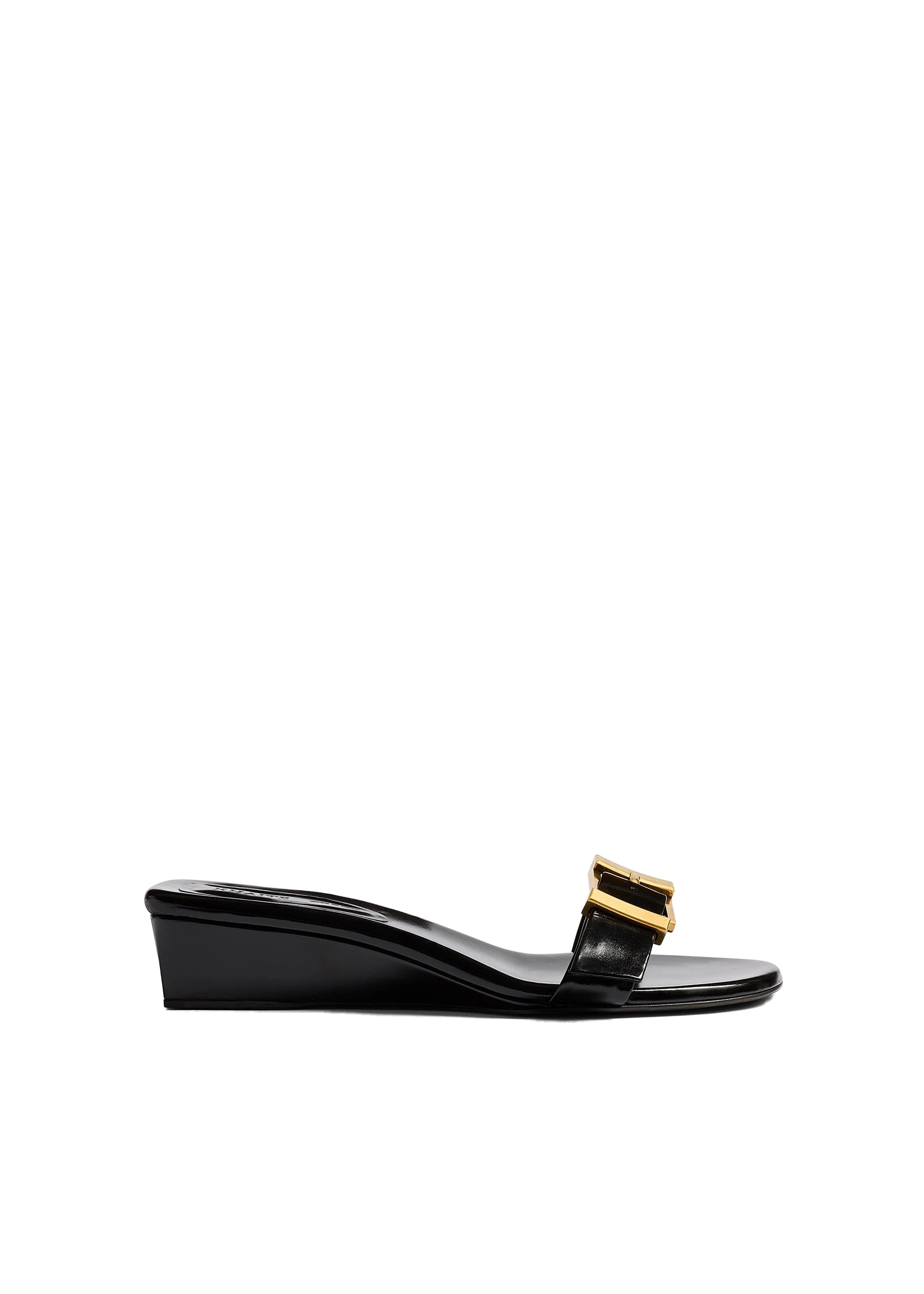 Khaite Manhattan Sandal in Black Glazed Leather | Buy Shoes at Luxury Shoes Khaite Manhattan Sandal in Black Glazed Leather