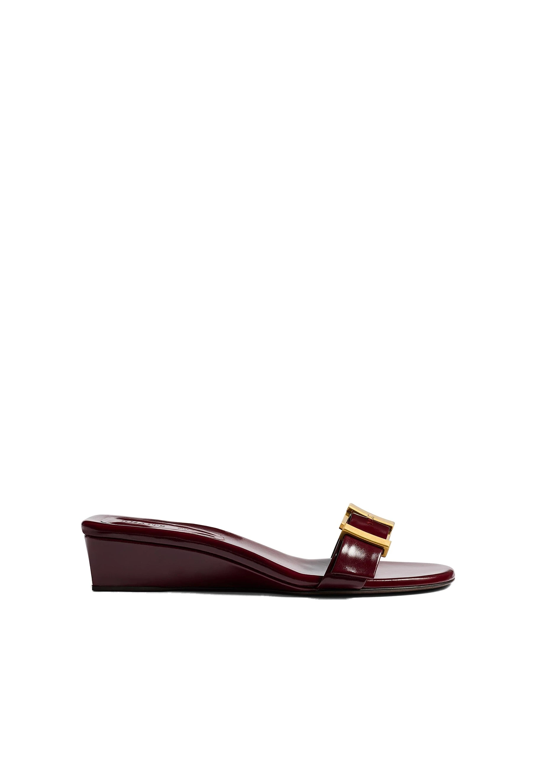 Khaite Manhattan Sandal in Bordeaux Glazed Leather | Buy Shoes at Luxury Shoes Khaite Manhattan Sandal in Bordeaux Glazed Leather