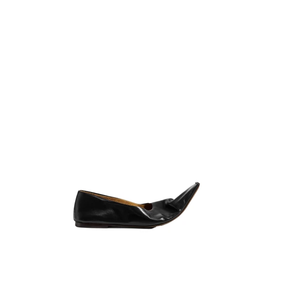 Marlene Ballerina in Black Glazed Leather