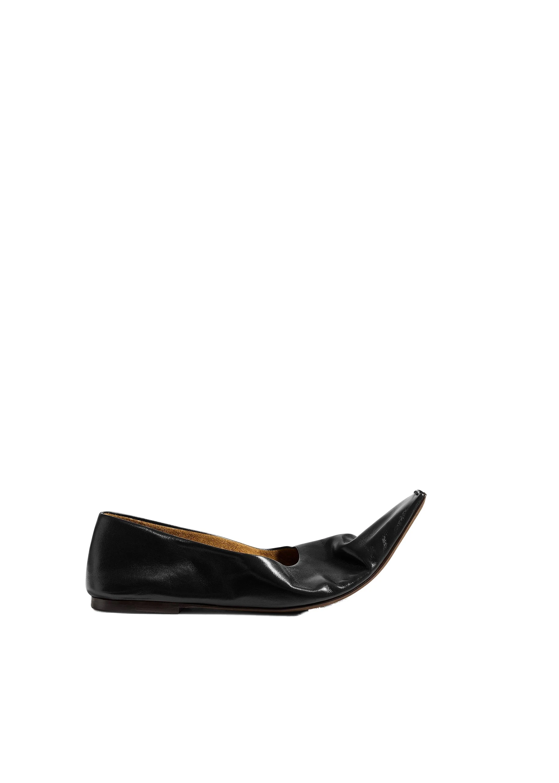 Khaite Marlene Ballerina in Black Glazed Leather | Buy Shoes at Luxury Shoes Khaite Marlene Ballerina in Black Glazed Leather