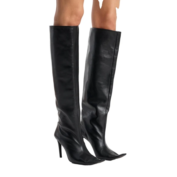 Marlene Knee-High Boot in Black Leather - Image 3