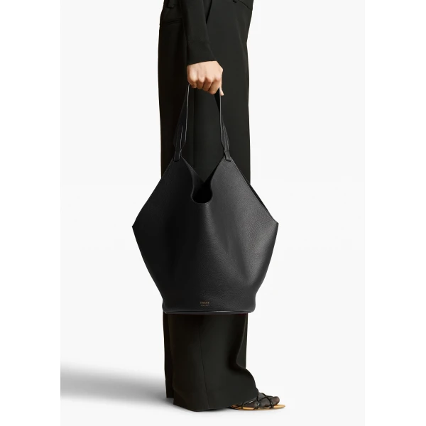 Medium Lotus Tote in Black Pebbled Leather - Image 5