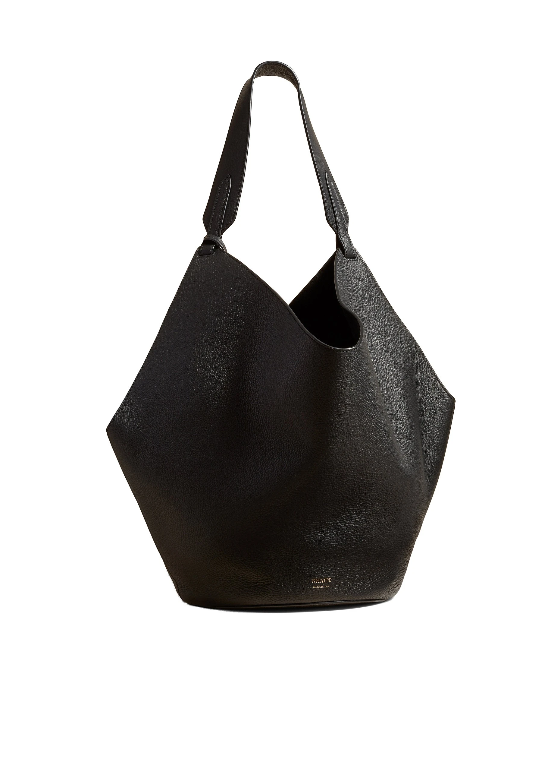 Khaite Medium Lotus Tote in Black Pebbled Leather | Buy Bags at Luxury Shoes Khaite Medium Lotus Tote in Black Pebbled Leather