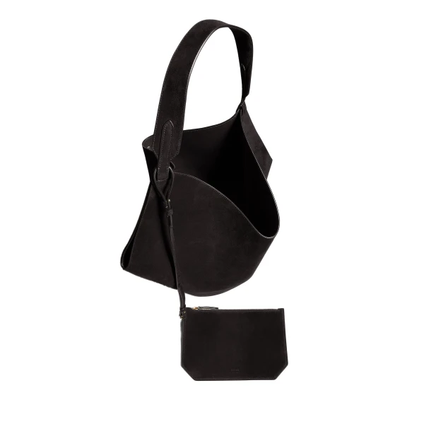 Medium Lotus Tote in Black Suede - Image 3