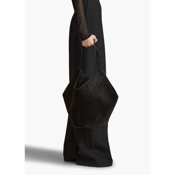 Medium Lotus Tote in Black Suede - Image 6