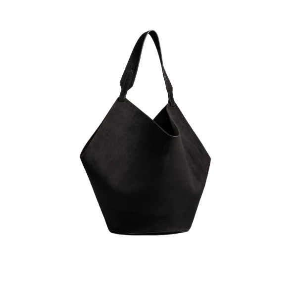 Medium Lotus Tote in Black Suede