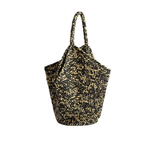 Medium Lotus Tote in Black and White Raffia - Image 2