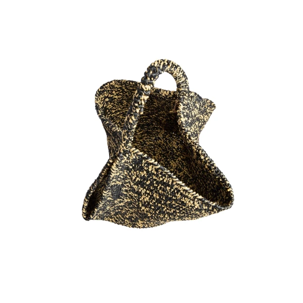 Medium Lotus Tote in Black and White Raffia - Image 5