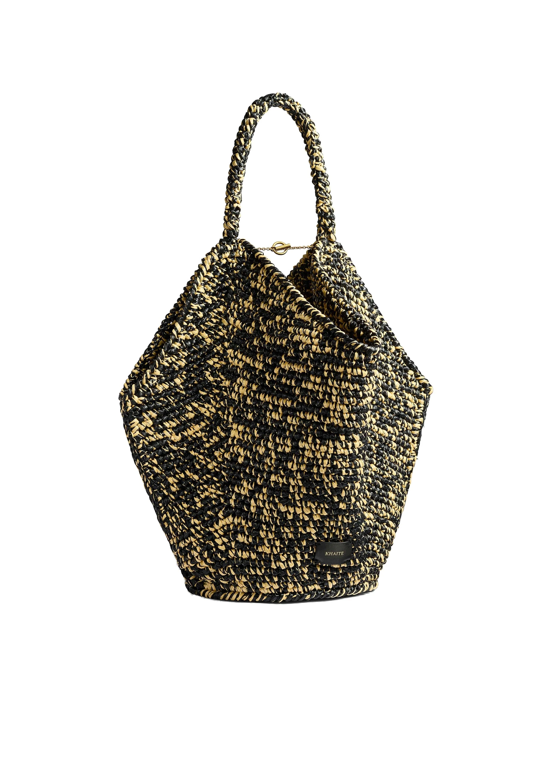 Khaite Medium Lotus Tote in Black and White Raffia | Buy Bags at Luxury Shoes Khaite Medium Lotus Tote in Black and White Raffia