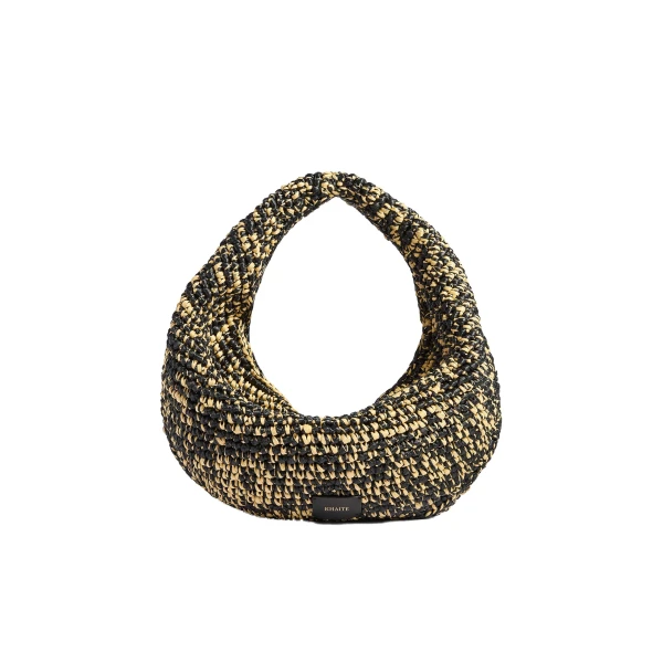 Medium Olivia Hobo in Black and White Raffia
