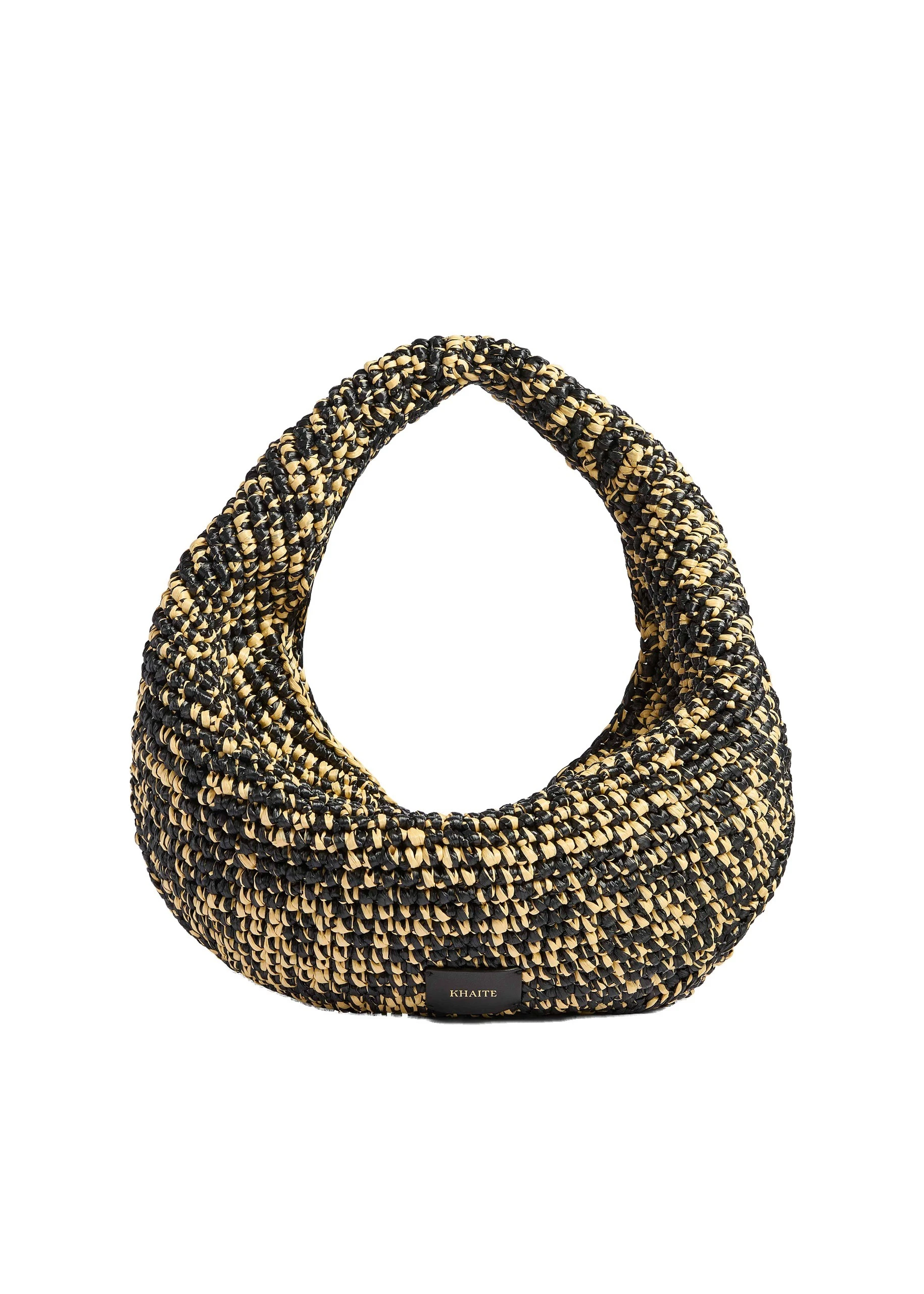 Khaite Medium Olivia Hobo in Black and White Raffia | Buy Bags at Luxury Shoes Khaite Medium Olivia Hobo in Black and White Raffia