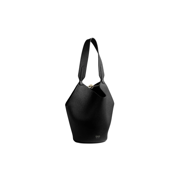 Mini Lotus Tote in Black Pebbled Leather