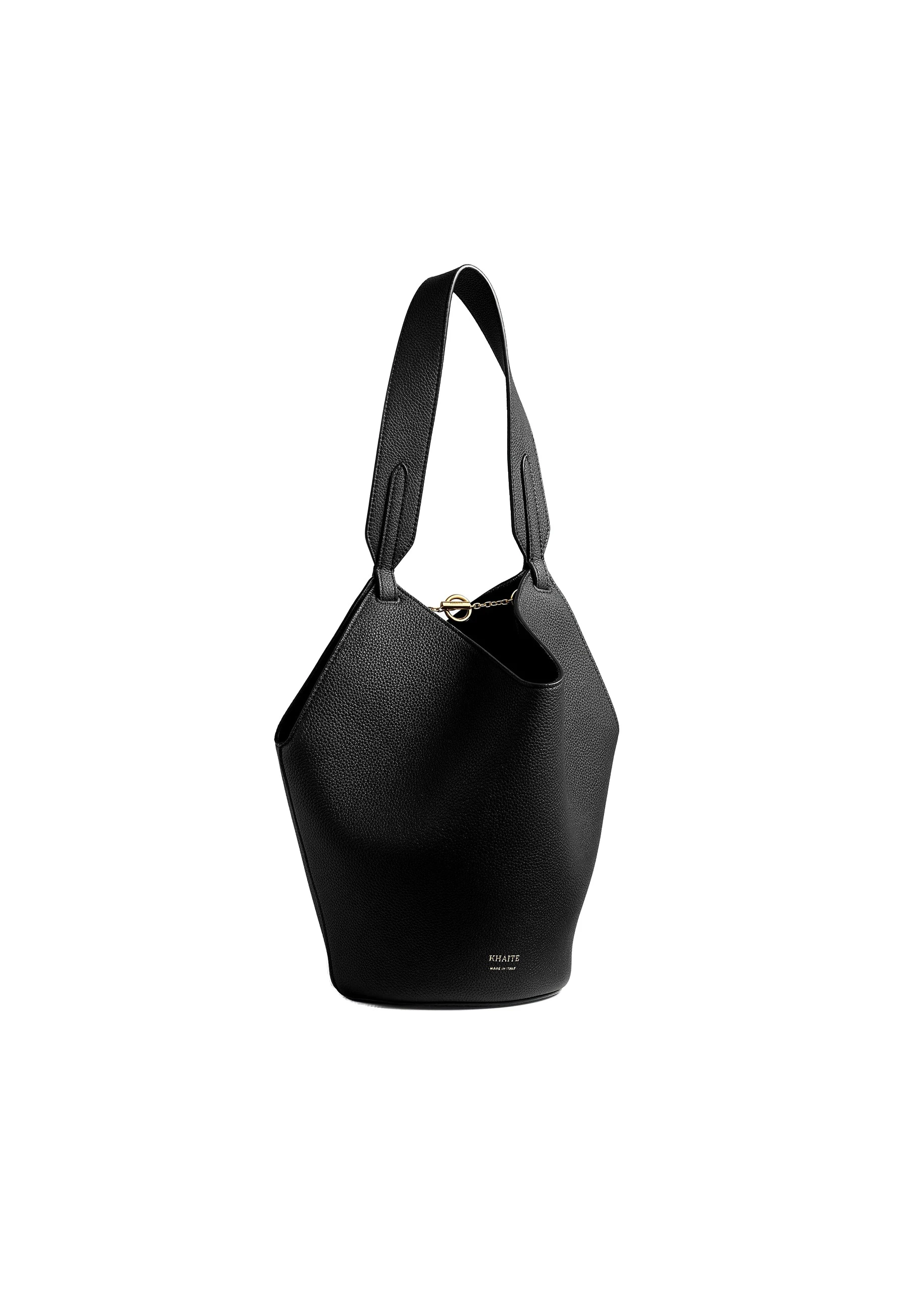 Khaite Mini Lotus Tote in Black Pebbled Leather | Buy Bags at Luxury Shoes Khaite Mini Lotus Tote in Black Pebbled Leather