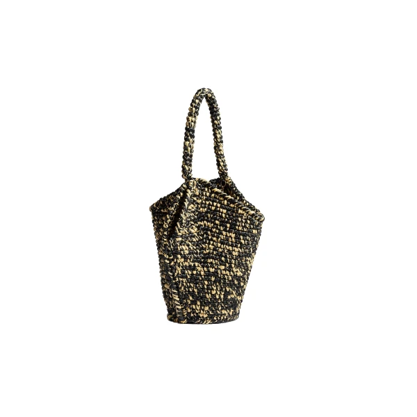 Mini Lotus Tote in Black and White Raffia - Image 2