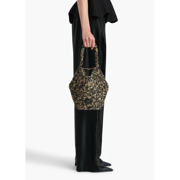 Mini Lotus Tote in Black and White Raffia - Image 3