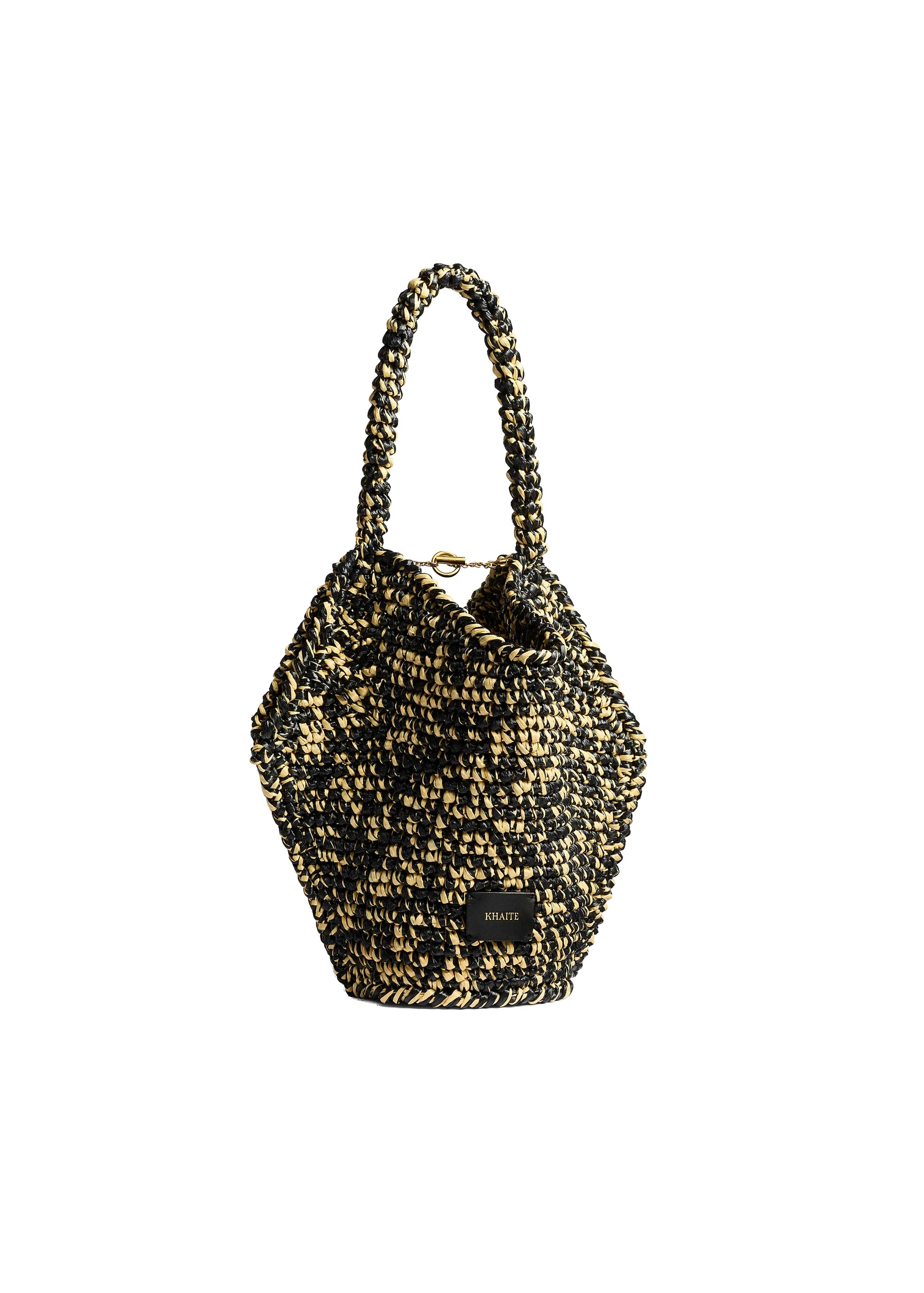 Khaite Mini Lotus Tote in Black and White Raffia | Buy Bags at Luxury Shoes Khaite Mini Lotus Tote in Black and White Raffia