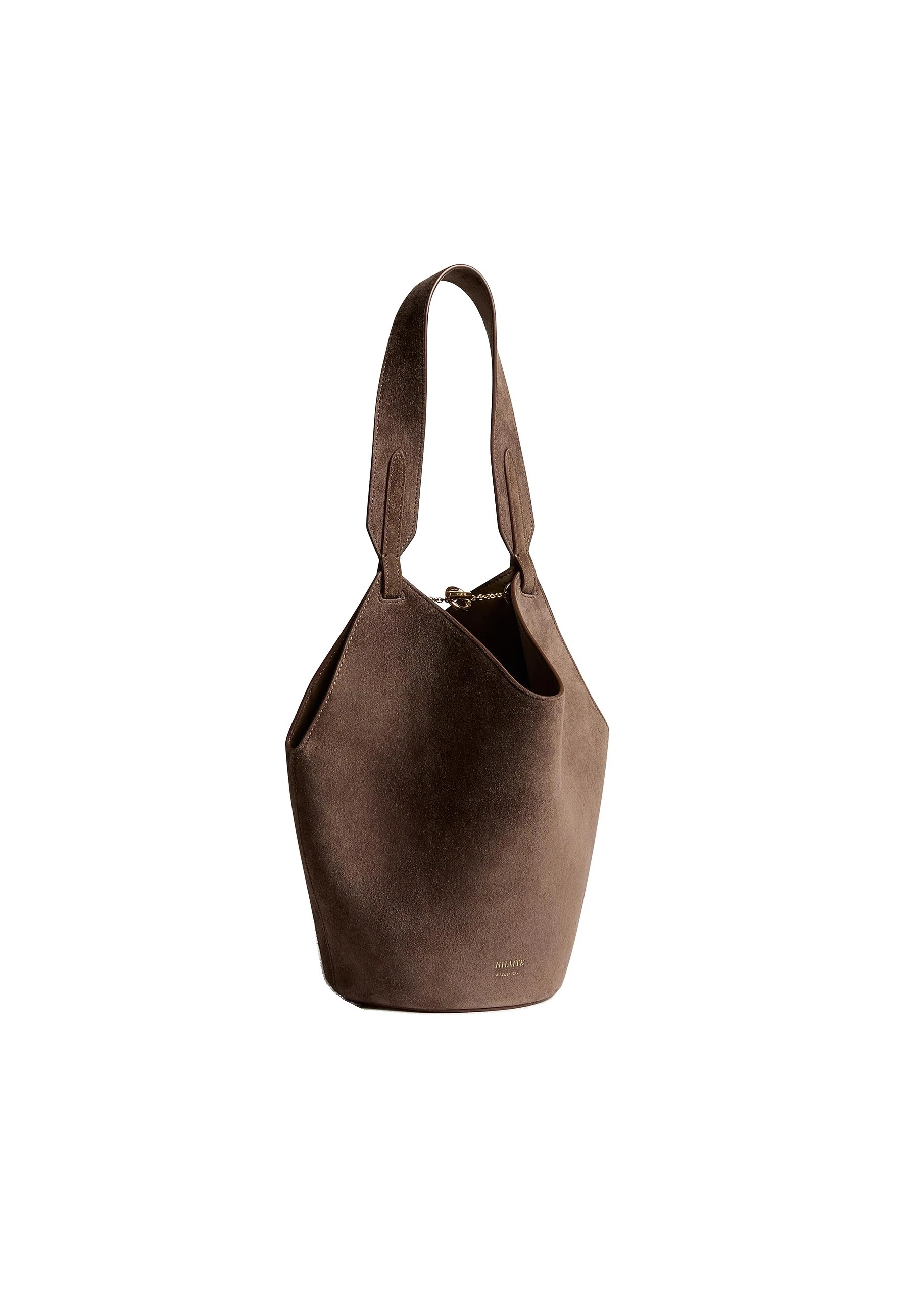 Khaite Mini Lotus Tote in Cedar Suede | Buy Bags at Luxury Shoes Khaite Mini Lotus Tote in Cedar Suede