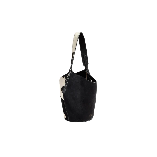 Mini Lotus Tote in Cow Print Haircalf/Black Suede - Image 2