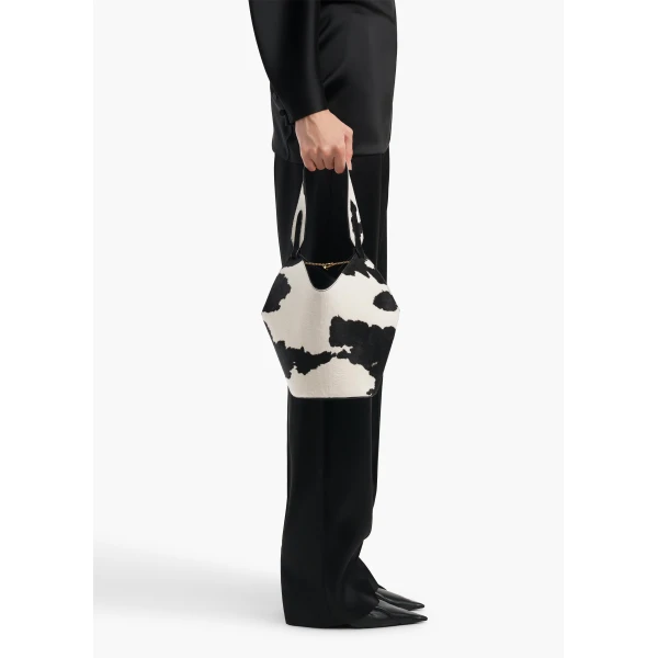 Mini Lotus Tote in Cow Print Haircalf/Black Suede - Image 3