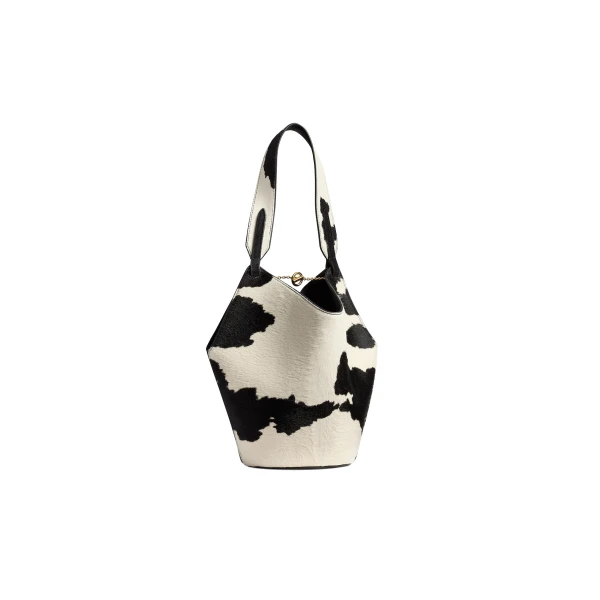 Mini Lotus Tote in Cow Print Haircalf/Black Suede