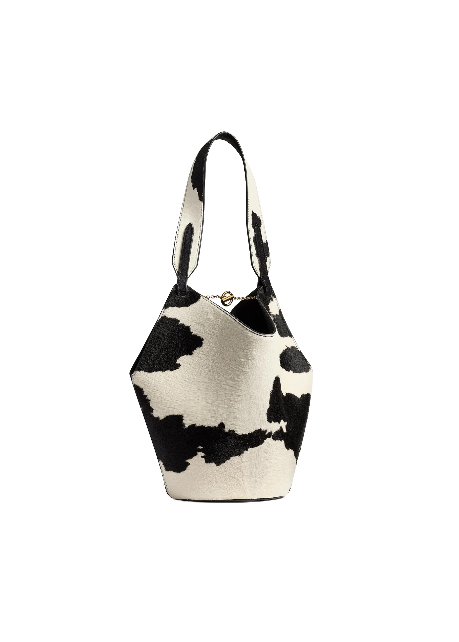 Khaite Mini Lotus Tote in Cow Print Haircalf/Black Suede | Buy Bags at Luxury Shoes Khaite Mini Lotus Tote in Cow Print Haircalf/Black Suede