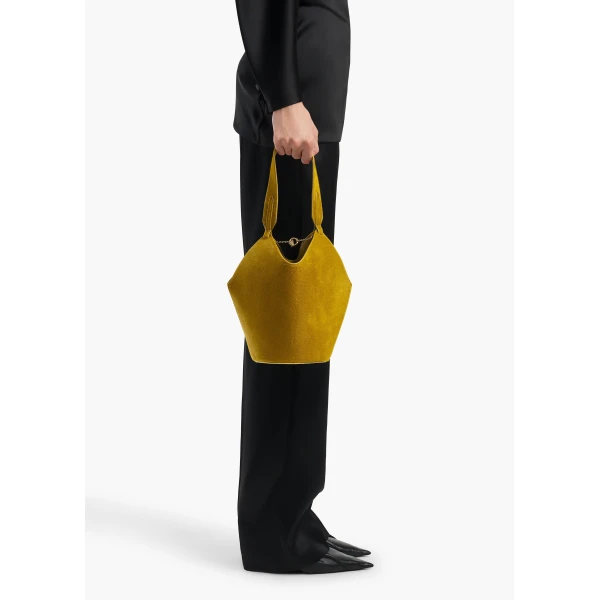 Mini Lotus Tote in Golden Olive Suede - Image 5