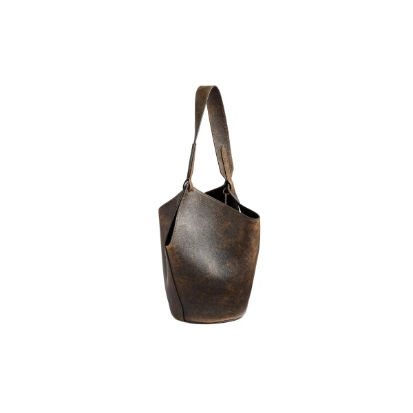 Mini Lotus Tote in Natural and Black Distressed Leather - Image 2