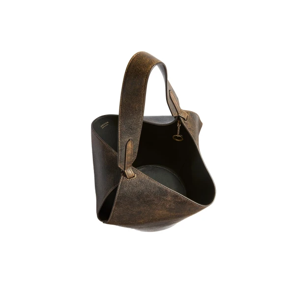 Mini Lotus Tote in Natural and Black Distressed Leather - Image 5