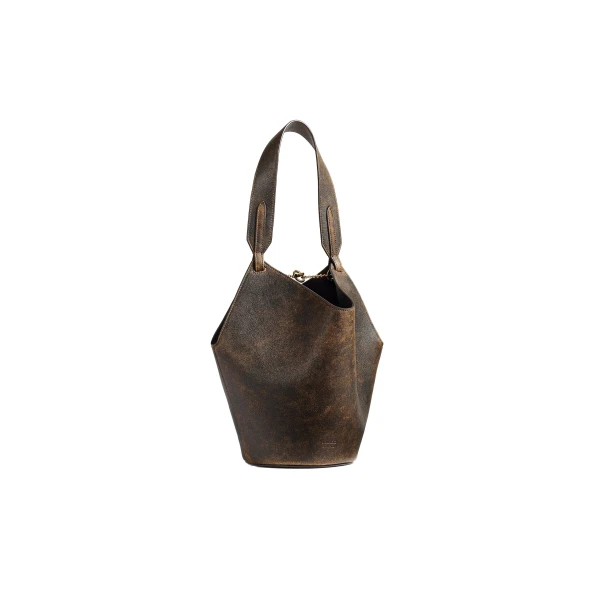 Mini Lotus Tote in Natural and Black Distressed Leather