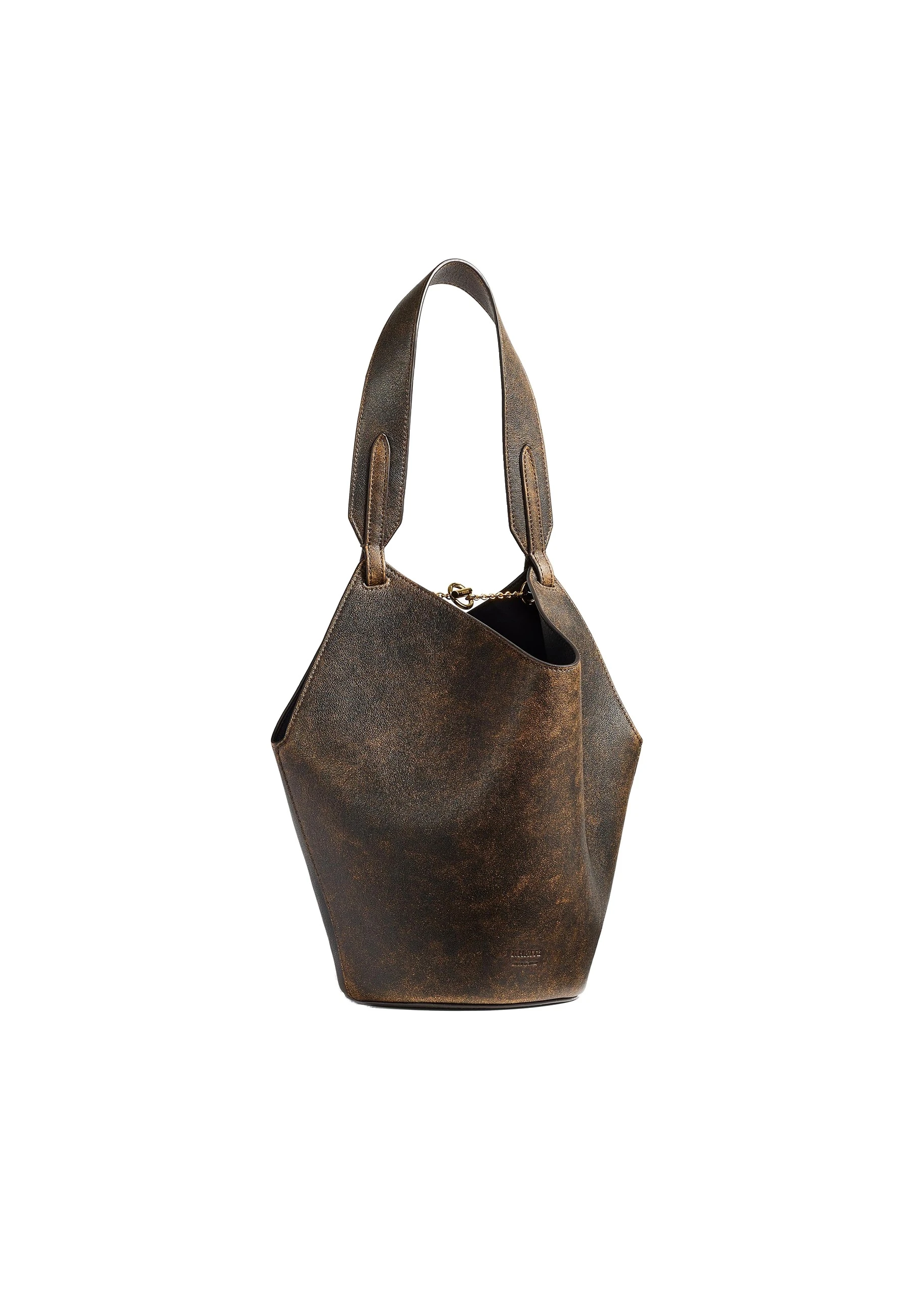 Khaite Mini Lotus Tote in Natural and Black Distressed Leather | Buy Bags at Luxury Shoes Khaite Mini Lotus Tote in Natural and Black Distressed Leather