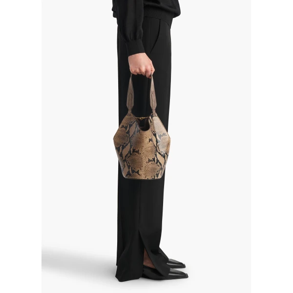 Mini Lotus Tote in Python-Embossed Taupe and Morning Dove - Image 3