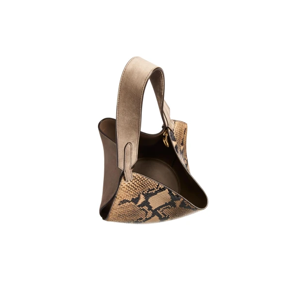 Mini Lotus Tote in Python-Embossed Taupe and Morning Dove - Image 5