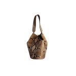 Khaite Mini Lotus Tote in Python-Embossed Taupe and Morning Dove