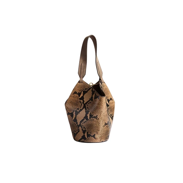 Mini Lotus Tote in Python-Embossed Taupe and Morning Dove
