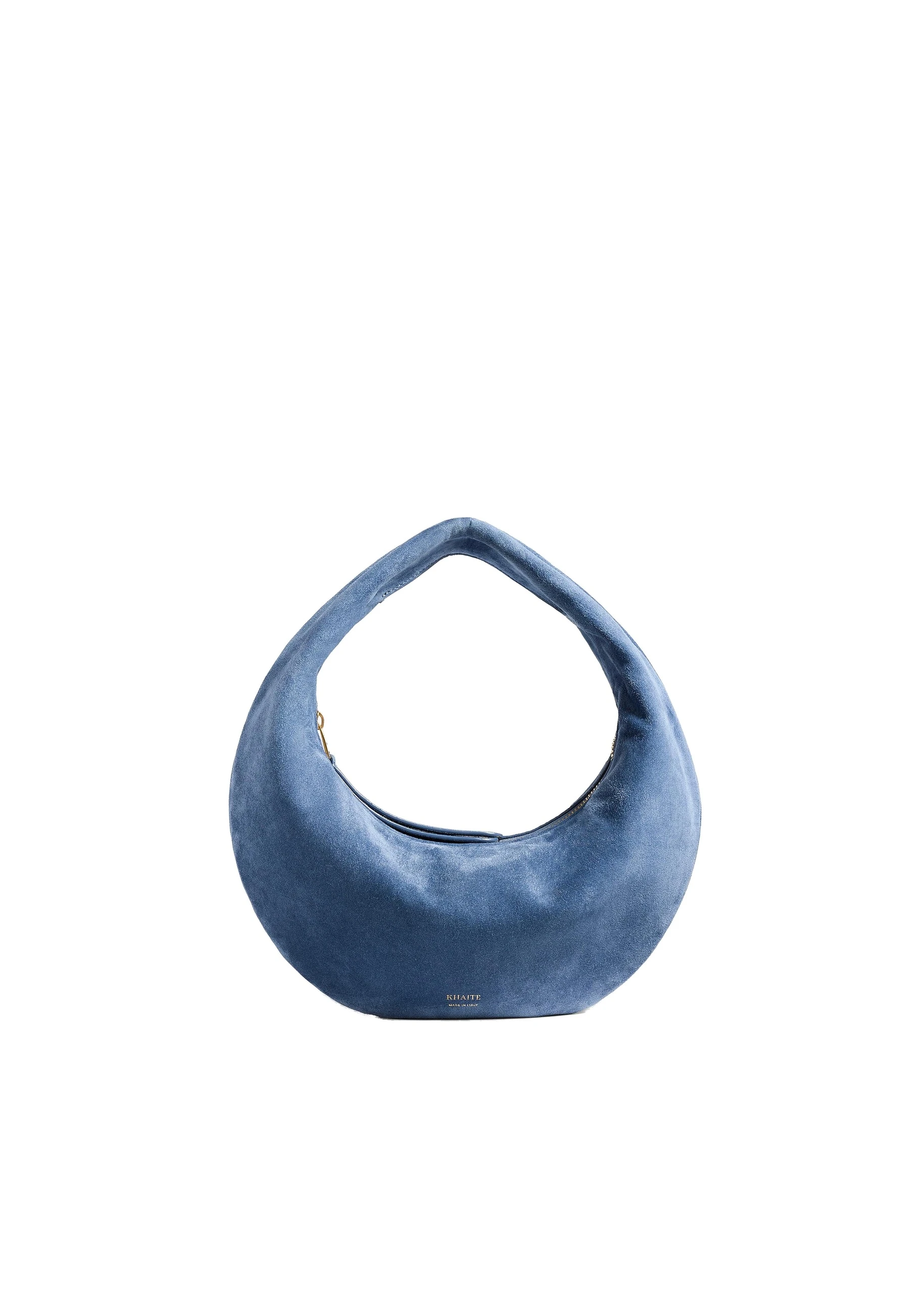Khaite Mini Olivia Hobo in Cloud Iris Suede | Buy Bags at Luxury Shoes Khaite Mini Olivia Hobo in Cloud Iris Suede