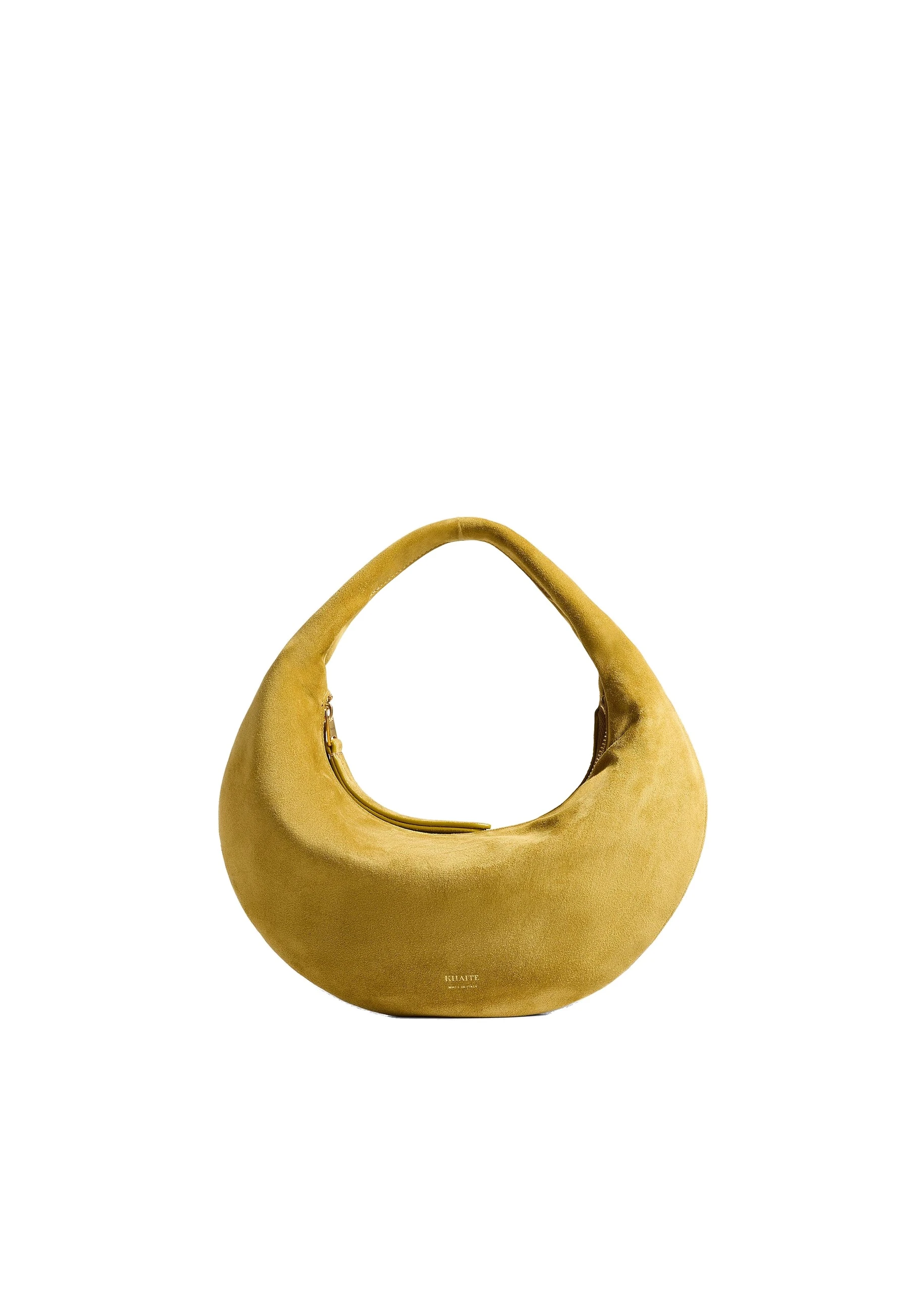 Khaite Mini Olivia Hobo in Golden Olive Suede | Buy Bags at Luxury Shoes Khaite Mini Olivia Hobo in Golden Olive Suede
