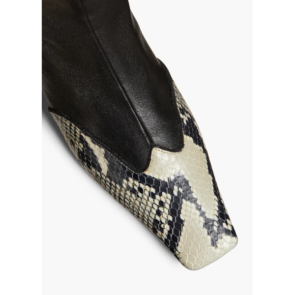 Nevada Stretch Low Boot in Black with Python-Embossed Leather - Image 4