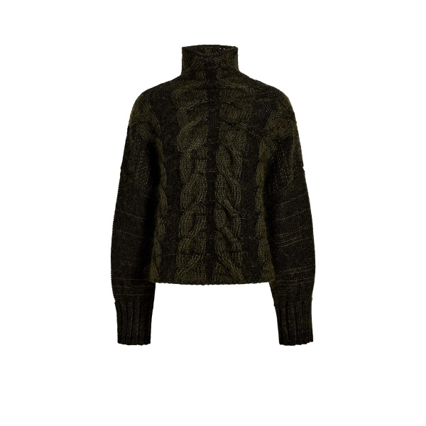 Khaite Nico Sweater in Black and Olive Multi | Knitwear | Luxury Shoes 